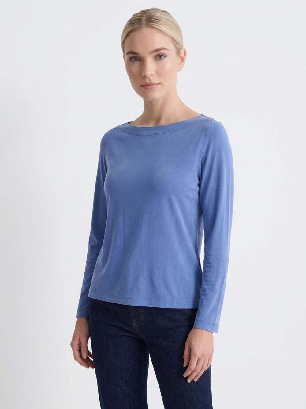 Coldwater Creek Boatneck Top Size L Blue Long Sleeve